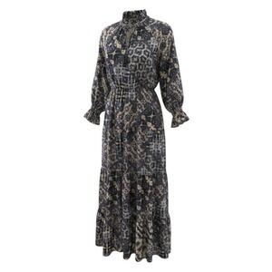 Paani Boho Patchwork Maxi Dress Metallic Accents Tiered Ruffle Neck Small‎